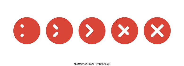 Cancel button animation kit. Check mark, red color tokens, tick icons, vector illustration