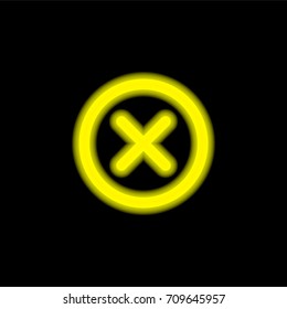 Cancel button yellow glowing neon ui ux icon. Glowing sign logo vector