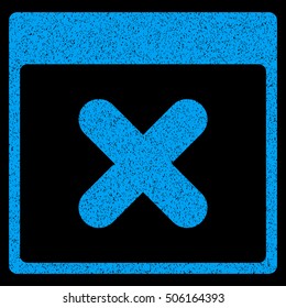 Cancel Calendar Page grainy textured icon for overlay watermark stamps. Flat symbol with dust texture. Dotted vector blue ink rubber seal stamp with grunge design on a black background.