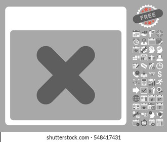 Cancel Calendar Page pictograph with bonus calendar and time management design elements. Vector illustration style is flat iconic symbols, dark gray and white, silver background.