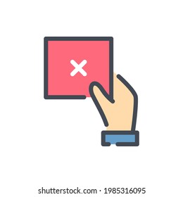 Cancel card color line icon. Hand with negative card vector outline colorful sign.