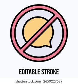 Cancel Chat Box And Message Sign, Remove And Delete Comment Sign Vector Icon, Isolated Vector Lineal Color Style Icon, Editable Stroke.
