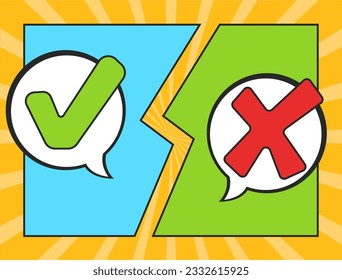 Cancel check mark ok yes cross do comic abstract concept. Vector graphic design illustration