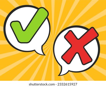 Cancel check mark ok yes cross do comic abstract concept. Vector graphic design illustration