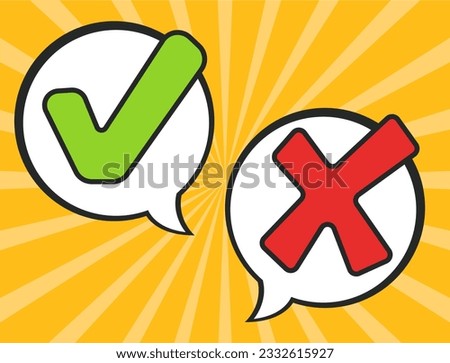 Cancel check mark ok yes cross do comic abstract concept. Vector graphic design illustration