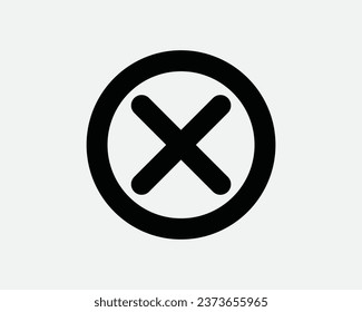 Cancel Circle Icon Round Delete Remove Wrong X Prohibited Reject Not Allowed Negative Deny No Cross Black White Outline Shape Sign Symbol EPS Vector