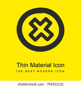 Cancel circular button with a cross inside hand drawn outlines bright yellow material minimal icon or logo design