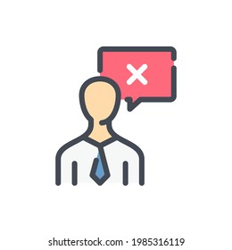 Cancel communication color line icon. Business person with chat box and x cross vector outline colorful sign.