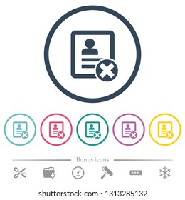 Cancel contact flat color icons in round outlines. 6 bonus icons included.