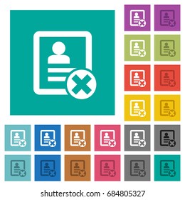 Cancel contact multi colored flat icons on plain square backgrounds. Included white and darker icon variations for hover or active effects.