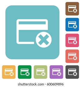 Cancel credit card white flat icons on color rounded square backgrounds