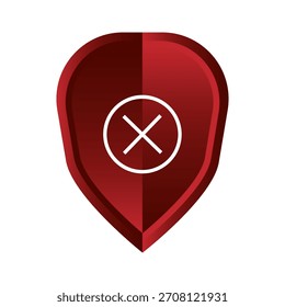 Icono de Cancelar cruz. Símbolo del escudo rojo. Detenga el Vector de acceso. Rechaza la insignia de marca.