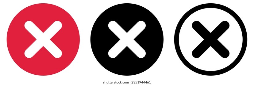 Cancelar. Conjunto de iconos cruzados. Botones 3d redondos rojos. Vector clipart.