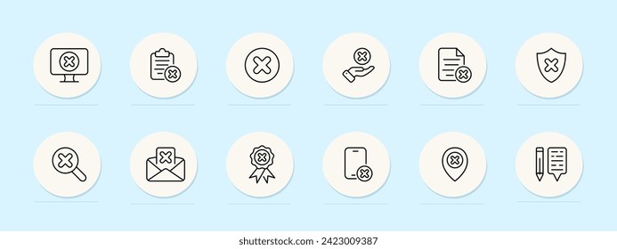 Cancel cross line icon. Versatile, clear, bold, graphic, symbol, cancel, deny, reject, eliminate, stop, terminate, decline. Pastel color background. Vector line icon for business and advertising