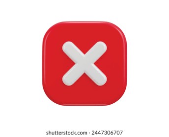 cancel cross mark icon 3d render concept of rejection, false, delete and invalid icon vector illustration