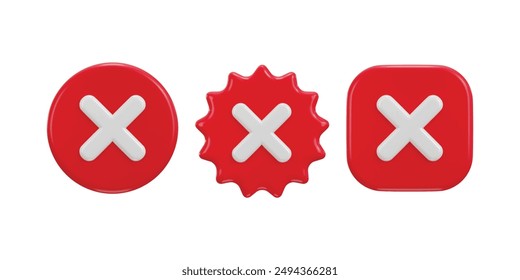 Cancel of Cross mark icon set 3d render concept of rejection, false, delete and invalid icon set vector illustration
