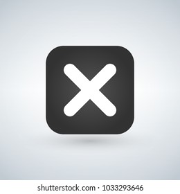 Cancel cross vector icon. Flat design square internet gray button on white background.