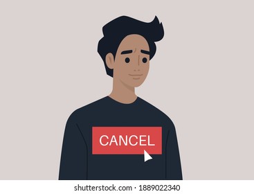 Cancel culture concept, a young male character being cancelled by online users