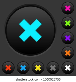Cancel dark push buttons with vivid color icons on dark grey background