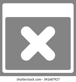 Cancel Date vector icon. Style is flat symbol, white color, rounded angles, gray background.