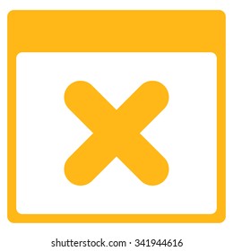 Cancel Date vector icon. Style is flat symbol, yellow color, rounded angles, white background.