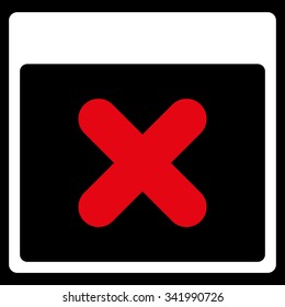 Cancel Date vector icon. Style is bicolor flat symbol, red and white colors, rounded angles, black background.