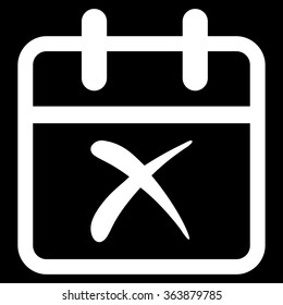 Cancel Date vector icon. Style is flat symbol, white color, rounded angles, black background.