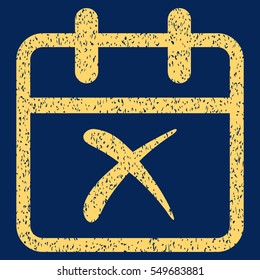 Cancel Day grainy textured icon for overlay watermark stamps. Flat symbol with unclean texture. Dotted vector yellow ink rubber seal stamp with grunge design on a blue background.