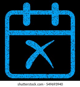 Cancel Day grainy textured icon for overlay watermark stamps. Flat symbol with dirty texture. Dotted vector blue ink rubber seal stamp with grunge design on a black background.