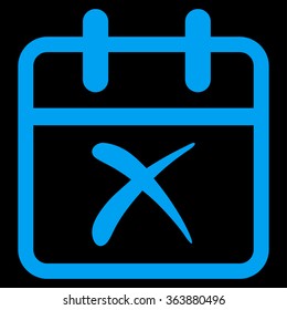 Cancel Day vector icon. Style is flat symbol, blue color, rounded angles, black background.