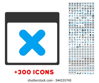 Cancel Day vector pictogram with additional 300 date and time management icons. Style is bicolor flat symbols, blue and gray colors, rounded angles, white background.