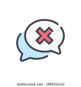 Cancel dialog message color line icon. Negative answer vector outline colorful sign.