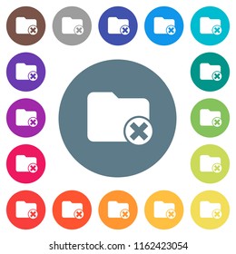 Cancel directory flat white icons on round color backgrounds. 17 background color variations are included.