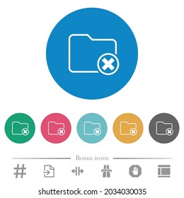 Cancel directory flat white icons on round color backgrounds. 6 bonus icons included.