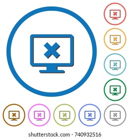 Cancel display settings flat color vector icons with shadows in round outlines on white background