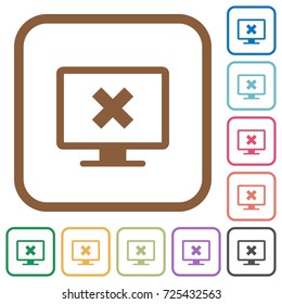 Cancel display settings simple icons in color rounded square frames on white background