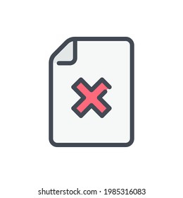 Cancel document color line icon. Wrong doc and delete file vector outline colorful sign.