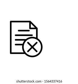 Cancel document file page restricted x icon in line art style on white background Vector icon