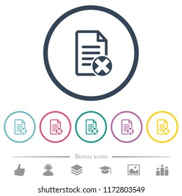 Cancel document flat color icons in round outlines. 6 bonus icons included.