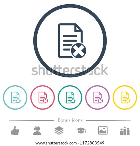Cancel document flat color icons in round outlines. 6 bonus icons included.