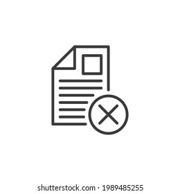 Cancelar el icono de la línea del documento. Estilo de contorno simple. Cruzar, eliminar, negar, página, error, concepto de error. Símbolo de línea delgada. Ilustración vectorial aislada en fondo blanco. EPS de trazo delgado 10.