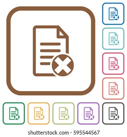 Cancel document simple icons in color rounded square frames on white background