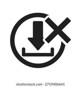 Cancelar Descarga cruz sólida Vector negro icono aislado fondo blanco parada instalar error Borrar símbolo Diseño gráfico ilustración