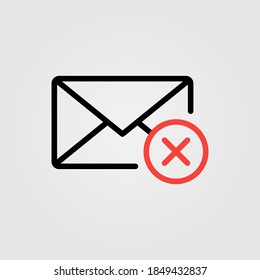 Cancelar correo electrónico, rechazar la ilustración del icono del mensaje. Borrar o eliminar el signo de correo electrónico.