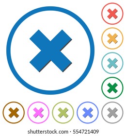 Cancel flat color vector icons with shadows in round outlines on white background