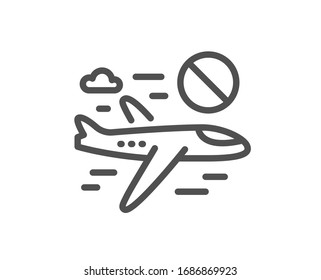 Cancel flight line icon. No flights sign. Stop travelling symbol. Quality design element. Editable stroke. Linear style cancel flight icon. Vector