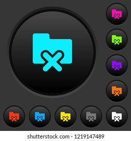 Cancel folder dark push buttons with vivid color icons on dark grey background