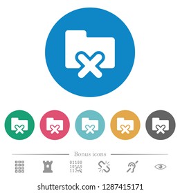 Cancel folder flat white icons on round color backgrounds. 6 bonus icons included.