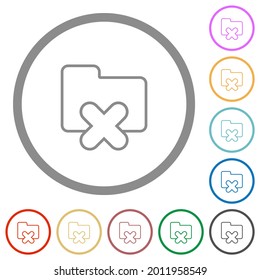 Cancel folder outline flat color icons in round outlines on white background