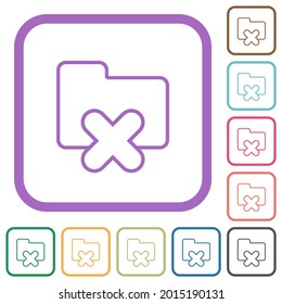 Cancel folder outline simple icons in color rounded square frames on white background